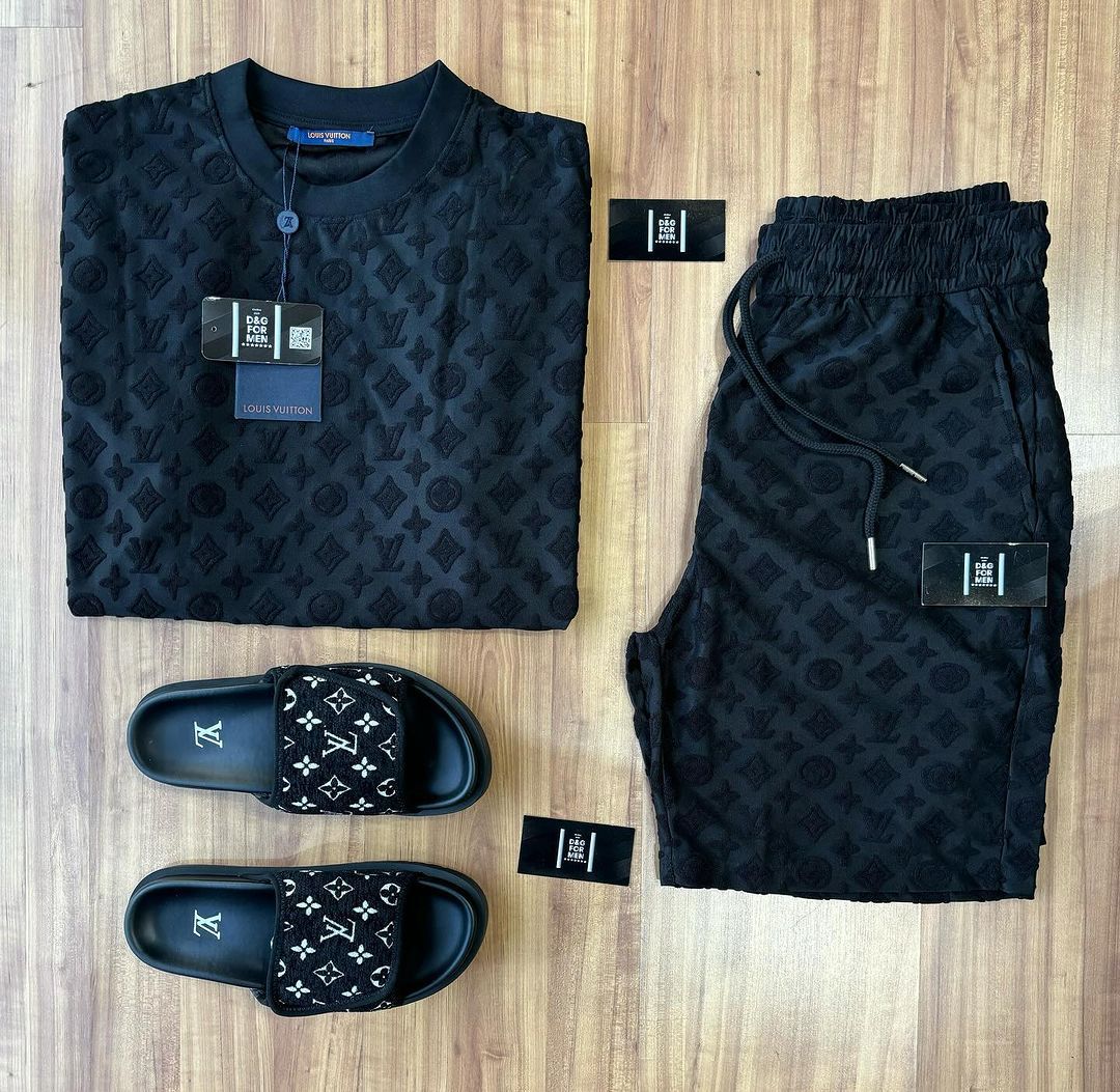 Ensemble Louis Vuitton Black (Promotion Pré-Black Friday) [CHEMISE + SHORT + SANDALES]