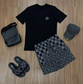 Ensemble de marque - LV Black [CHEMISE + BERMUDA + CASQUETTE + PANTOUFLES + SAC]