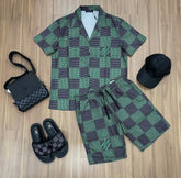 LV New Set - [CHEMISE + BERMUDA + CASQUETTE + SAC + PANTOUFLES] LIMITED