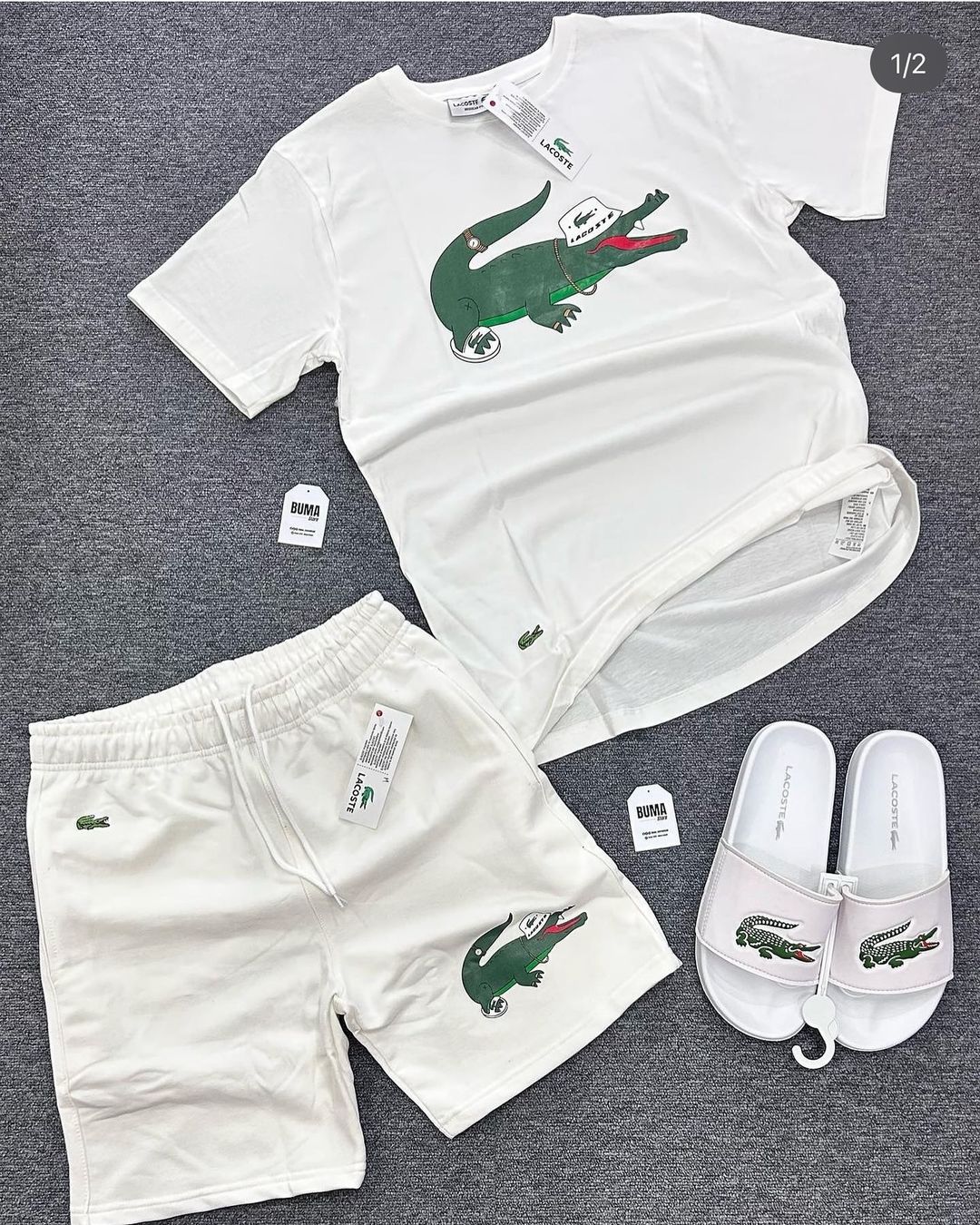 ENSEMBLE LACOSTE WHITE (CHEMISE + SHORT + SANDALE)