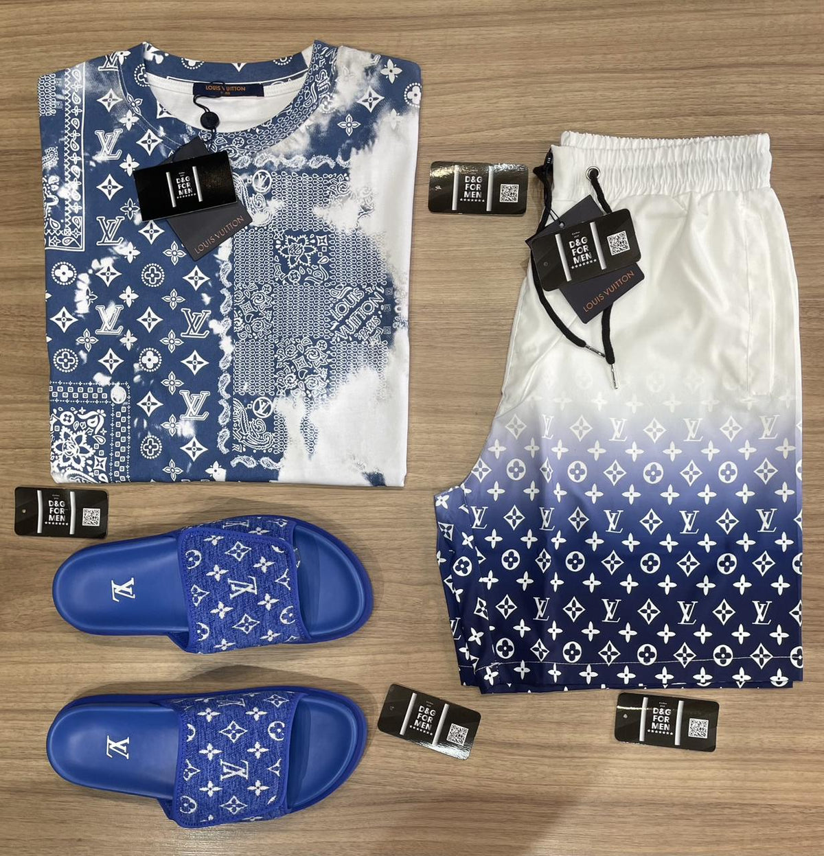 Ensemble Louis Vuitton Blue (Promotion Pré-Black Friday) [CHEMISE + SHORT + SANDALES]