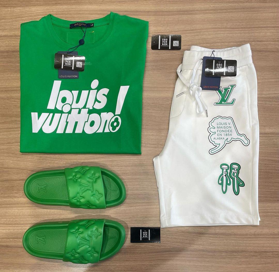 Ensemble de marque - LV Verde [CHEMISE + BERMUDA + CASQUETTE + PANTOUFLES]